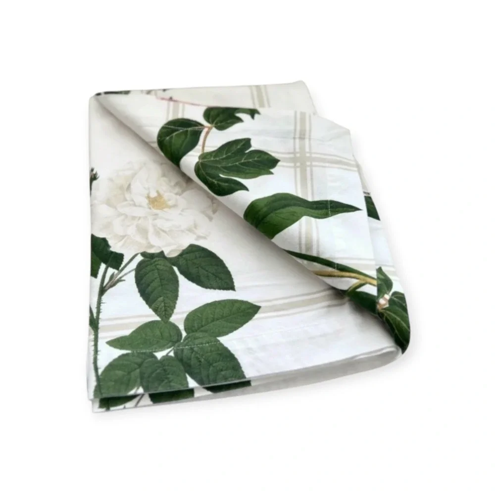 Williams-Sonoma Tablecloth 70x90 White Floral Peony Rose Cotton Cottagecore